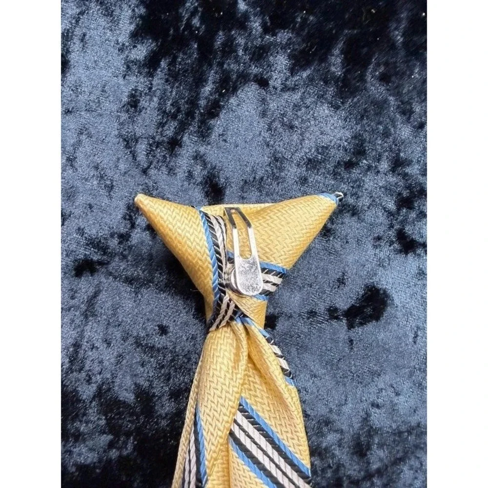 Boys Clip-On Tie Yellow Blue Stripe 14